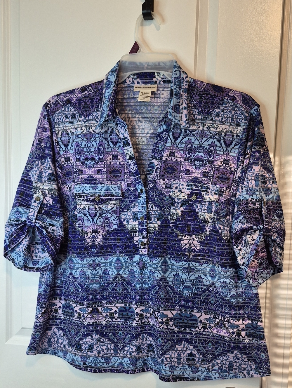 Rebecca Malone Lavender and Navy Print Top Size XL